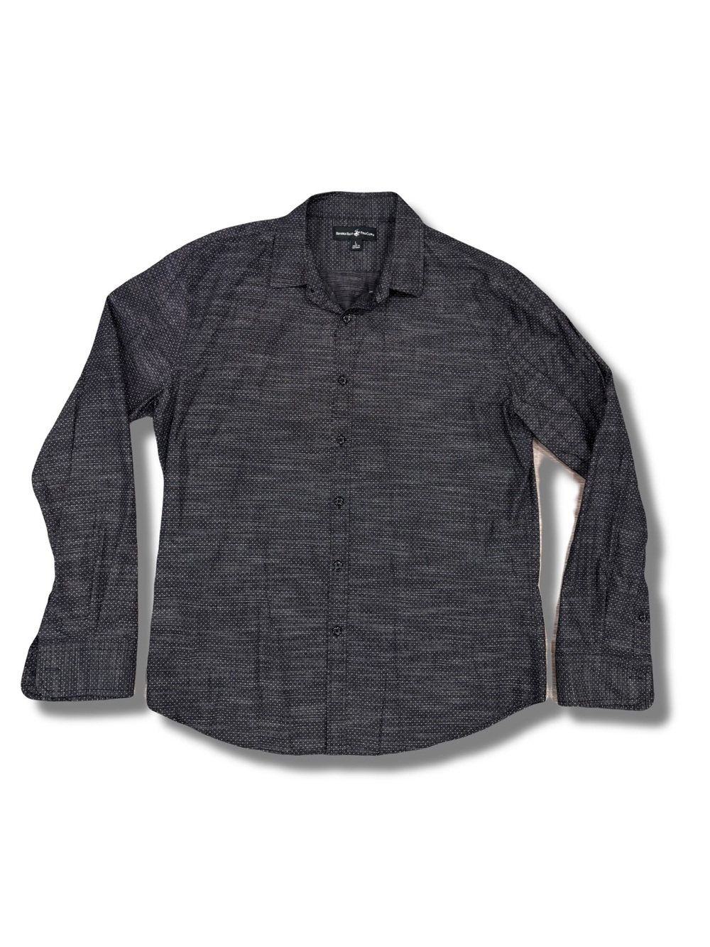 Beverly Hills Polo Club Black/White Striped Men's Button-Up Shirt L, Long Sleeve